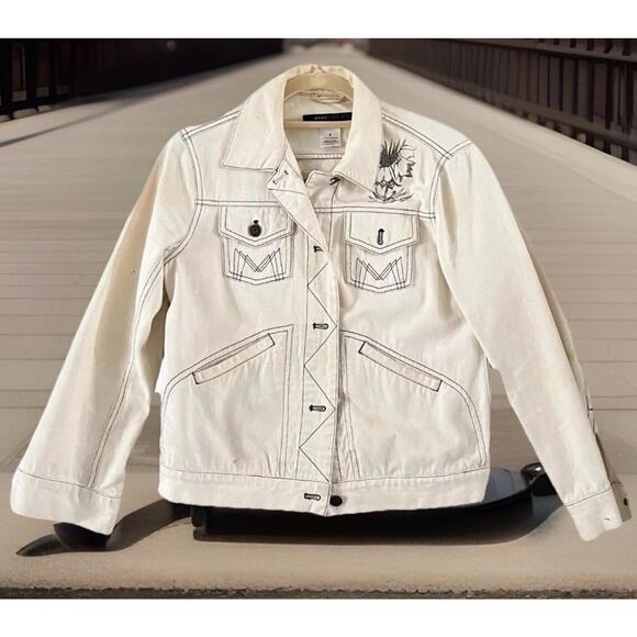Marc Jacobs Denim Jacket Medium 2002 Archive Graphic Sketch Off White Y2K Jean - Picture 5 of 16